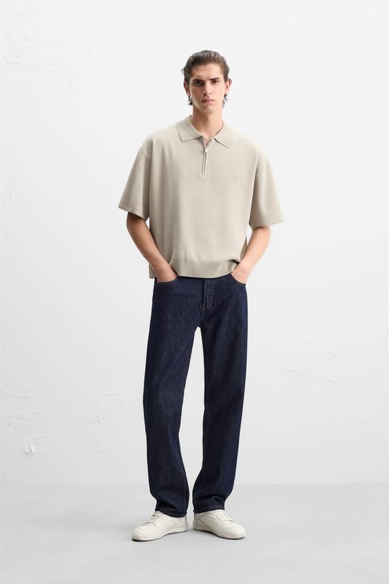 QUARTER ZIP KNIT POLO - Stone | ZARA United States