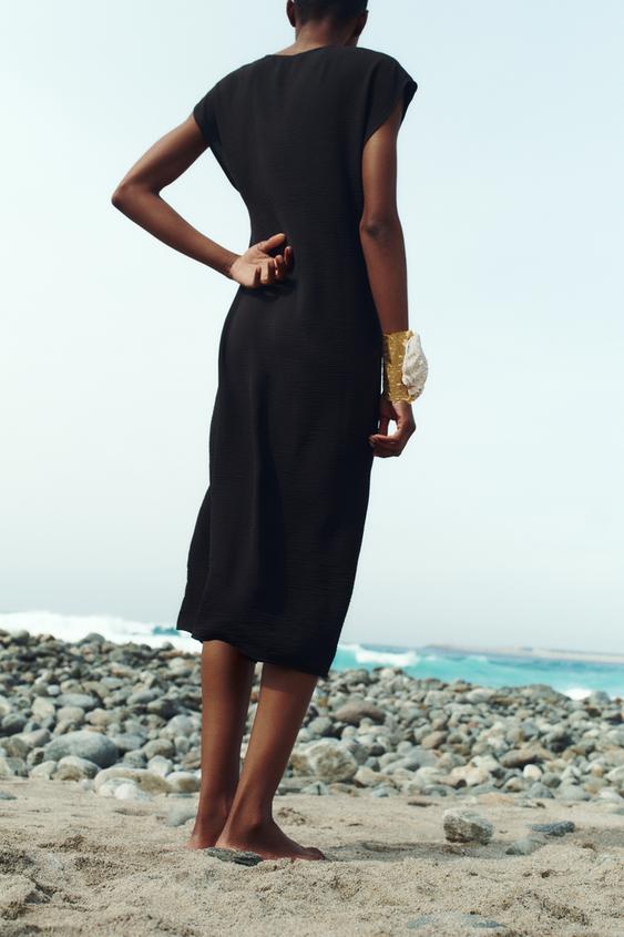 NEW ZARA Woman BLACK MINI CAMISOLE DRESS BEADED Straps Fashion Size XS  #6147