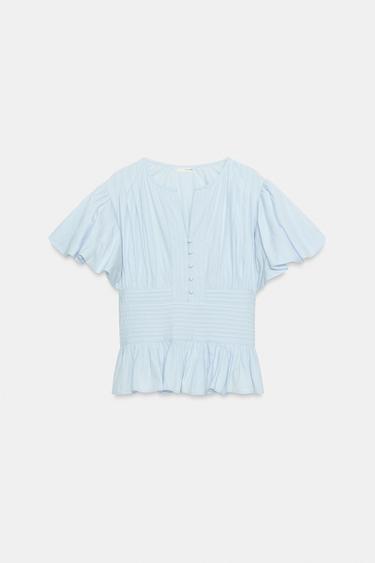PUFF SLEEVE PINTUCK BLOUSE - Sky blue by Zara - Image 5