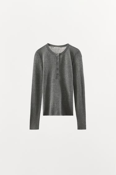 SAMARRETA DE PUNT MESCLA DE COTÓ BOTONS - Gris de Zara