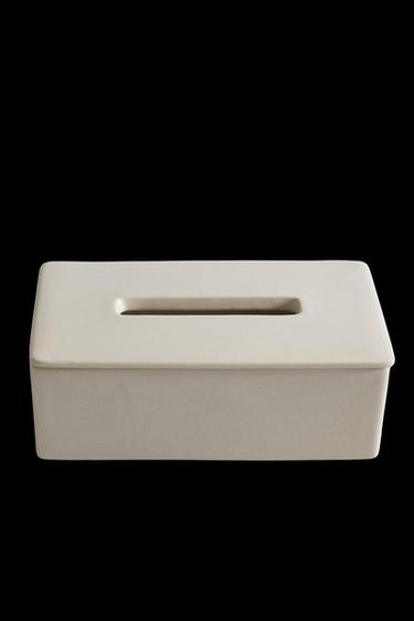 WHITE CERAMIC TISSUE BOX - Ecru by Zara