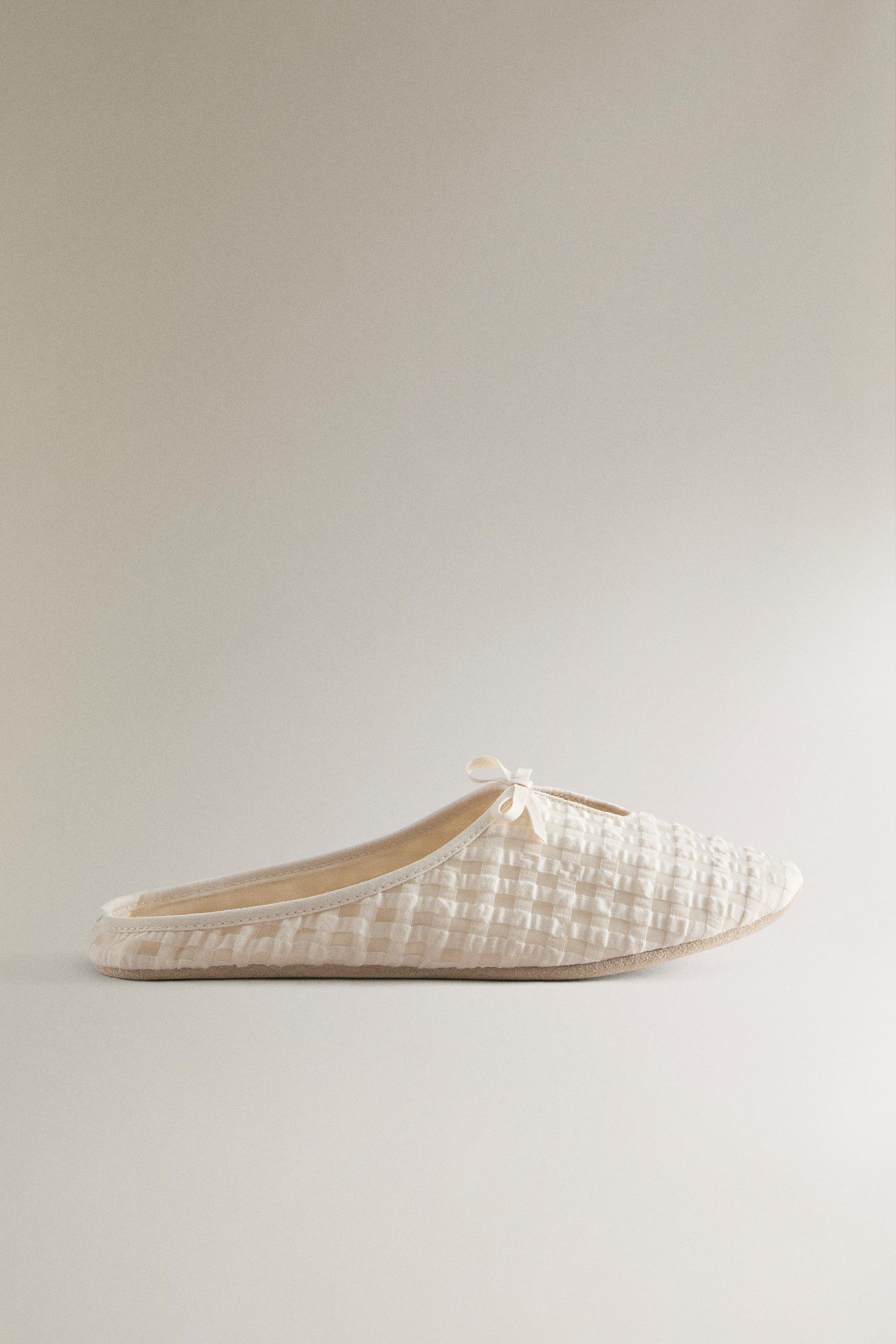 GINGHAM MULE SLIPPERS — Beige