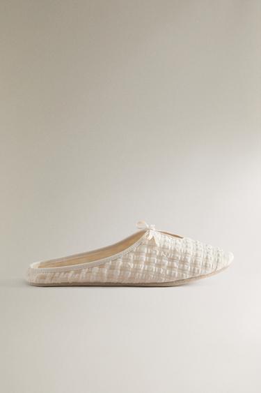 Zara GINGHAM MULE SLIPPERS - Beige - Image 0