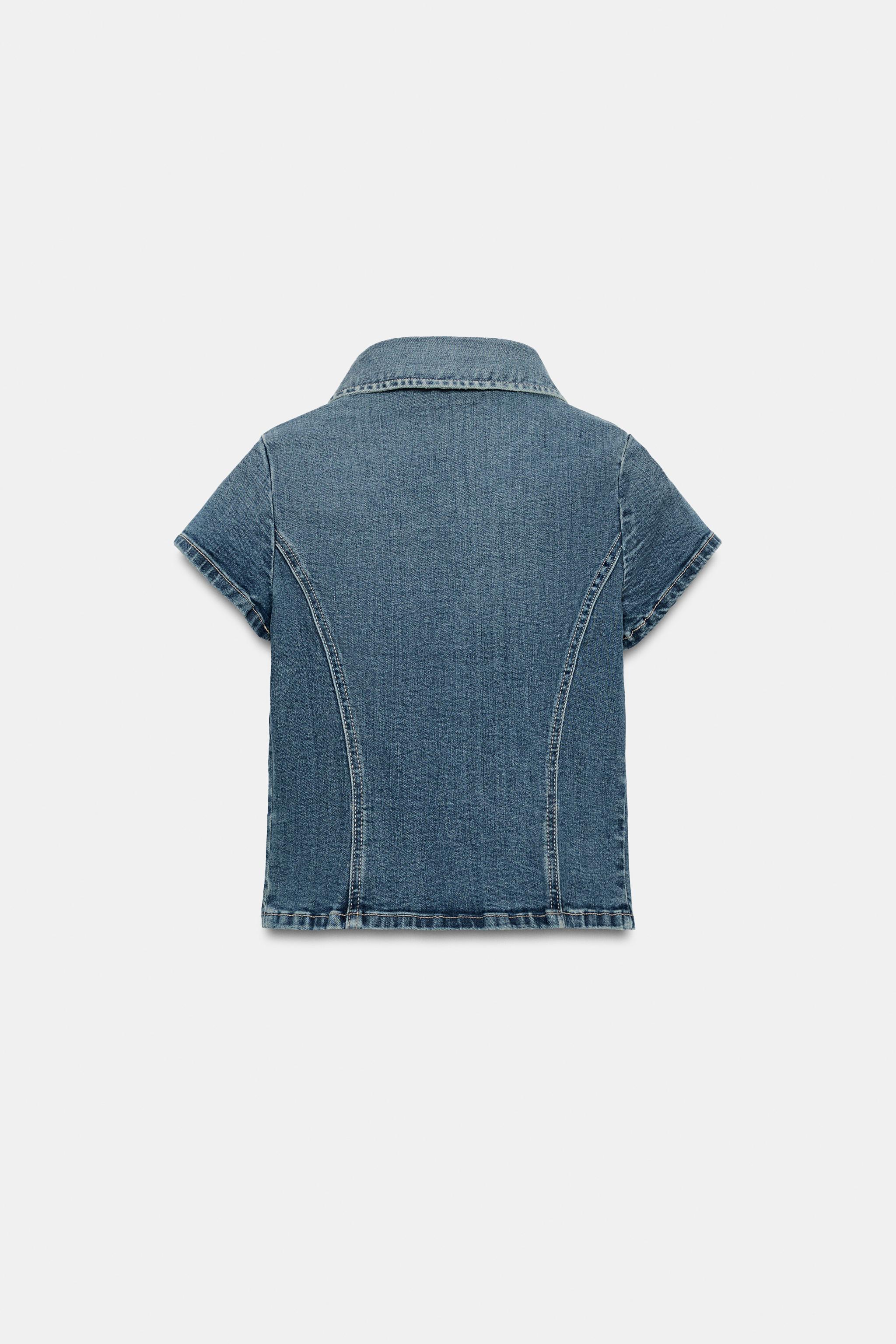 Zara TRF DAR KESİM DENIM GÖMLEK görsel 7