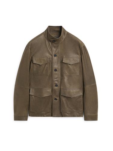 Zara Distressed-effect goatskin leather jacket - Khaki