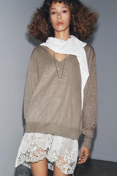 PULLOVER AUS STRICK-MATERIALKOMBINATION - Beige von Zara