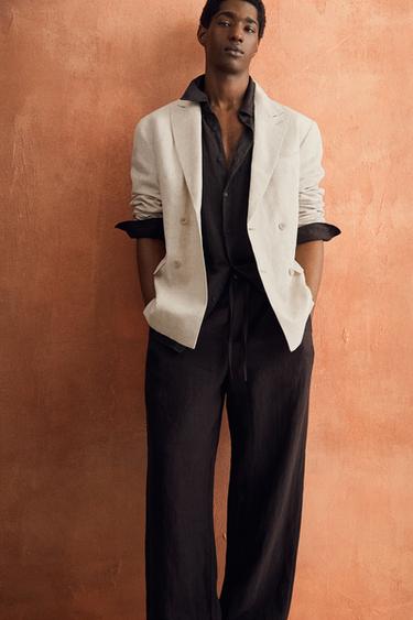 DOUBLE-BREASTED 100% LINEN BLAZER - Light beige by Zara