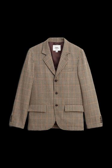 Zara LIMITED EDITION WOOL PLAID SUIT JACKET - Brown - Image 0