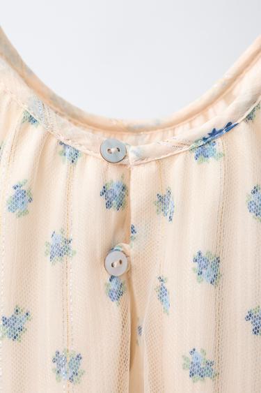 CONTRAST FLORAL PRINT TULLE DRESS - Ecru by Zara - Image 3
