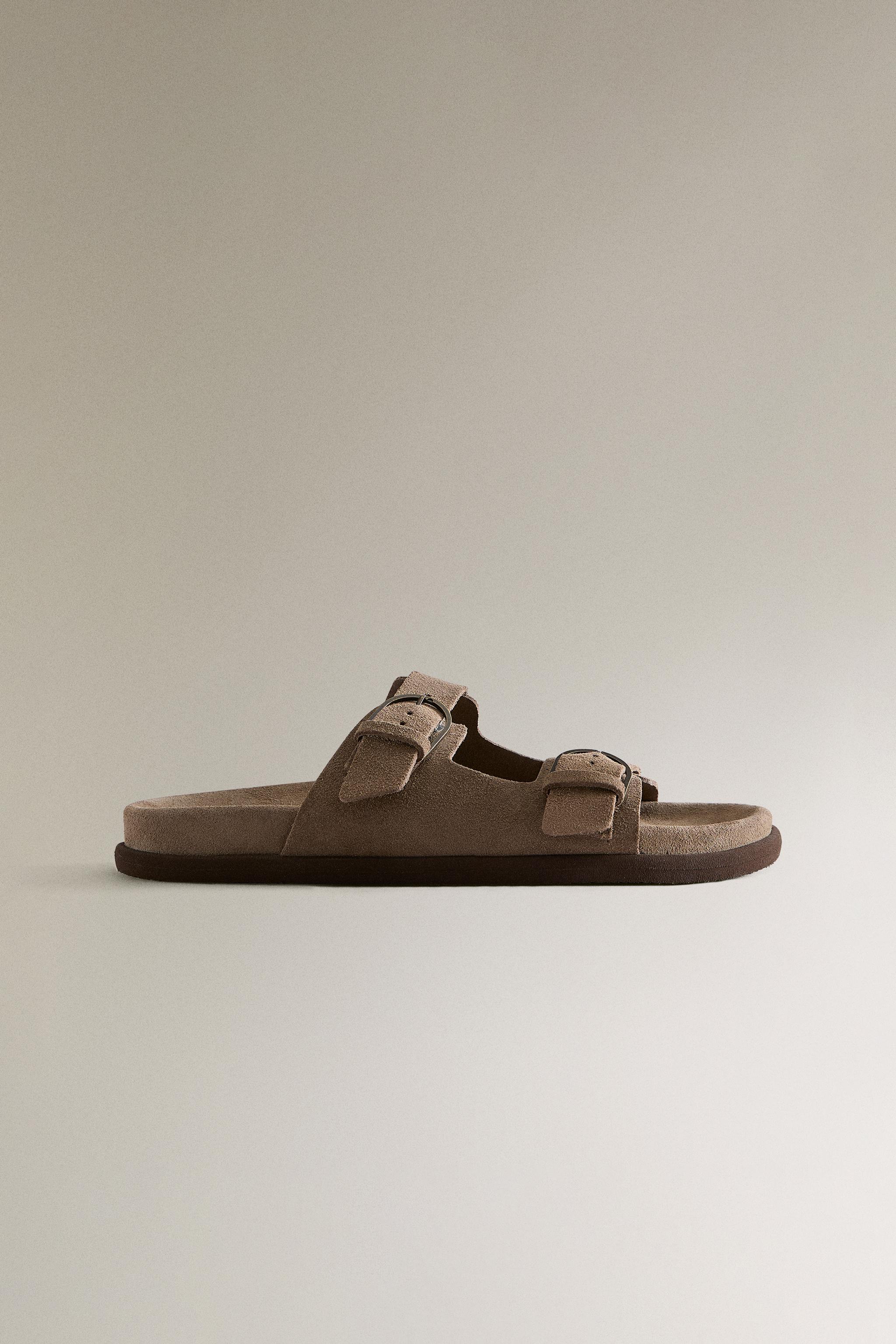 美品 Zara バックルフラットサンダル 37 24-24.5cm ブラック
