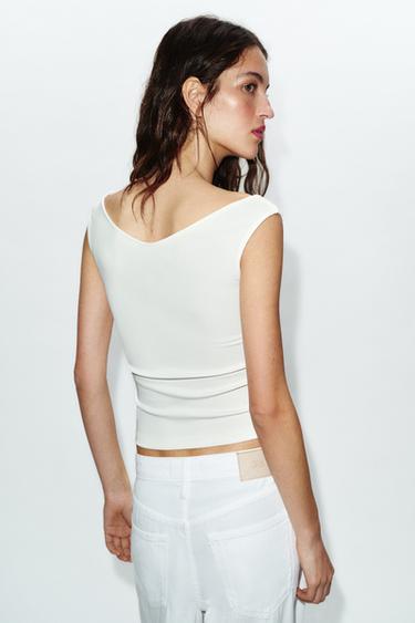 T-SHIRT ÉPAULES DÉNUDÉES - Blanc cassé de Zara - Image 2