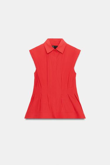 ZW COLLECTION PLEATED SLEEVELESS SHIRT - Intense red by Zara - Image 3