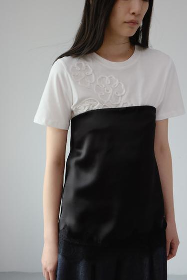 SATIN TOP WITH LACE TRIM - Black by Zara