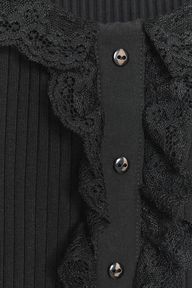 LACE BUTTON TOP - Black by Zara - Image 5