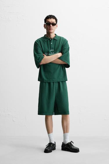 TEXTURED CARPENTER POCKET BERMUDA SHORTS - Green by Zara