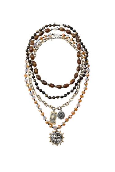 Zara PACK OF 4 BEADED COIN NECKLACES - Silver - Image 0