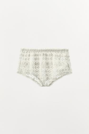 EMBROIDERED MINI SHORTS - Oyster-white by Zara