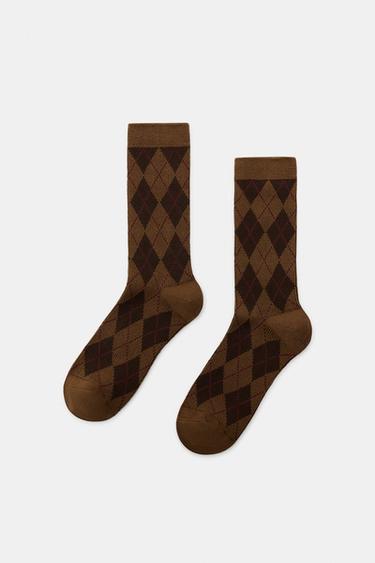 DIAMOND PATTERN COTTON SOCKS - Toffee by Zara - Image 0