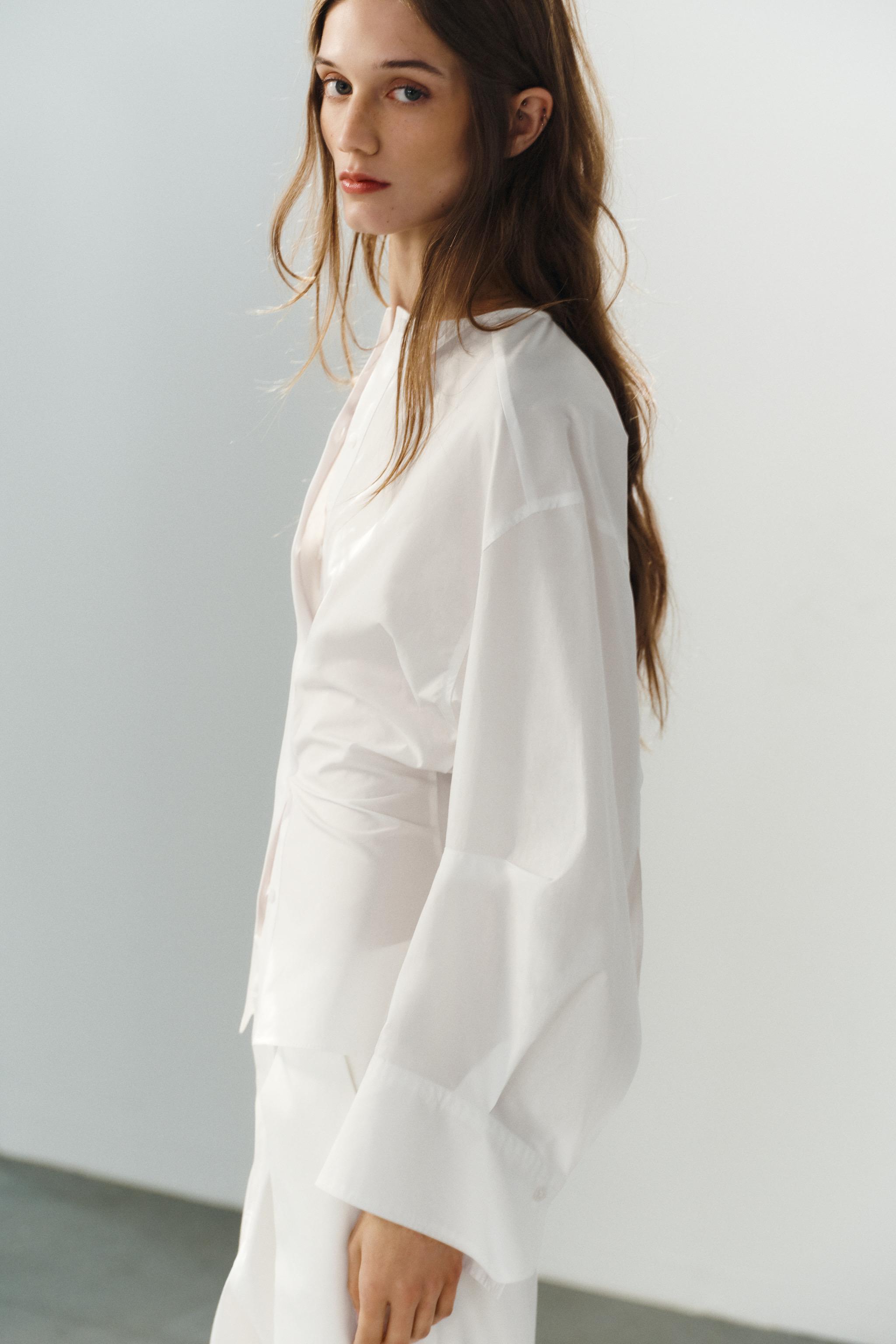 CHEMISE EN POPELINE À MANCHES BOUFFANTES