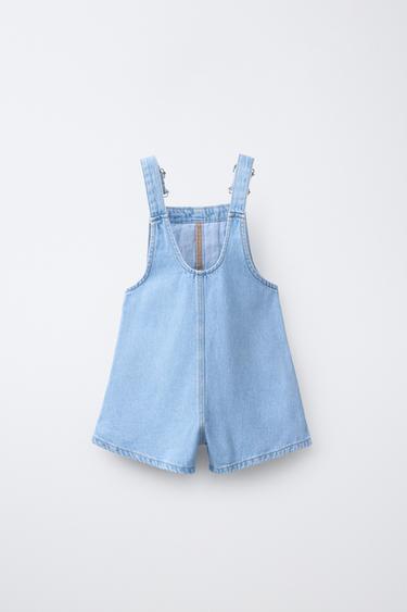 DENIM SHORT DUNGAREES WITH CROCHET FLOWERS - Blue by Zara - Image 1