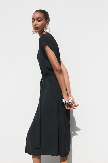FLOWING DRESS WITH BELT - Black by Zara - Image 2