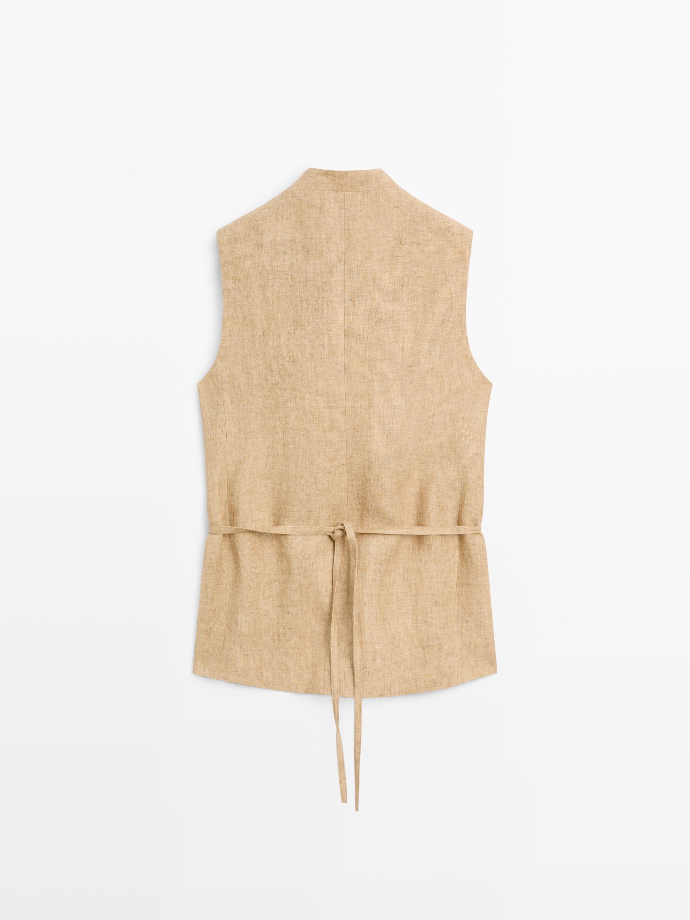 Veste sans manches croisée lin