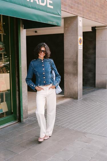 Zara Z1975 GOLD BUTTON DENIM JACKET - Mid-blue