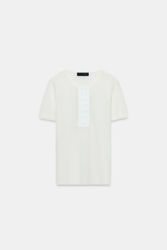 SUÉTER DE TRICÔ MANGA CURTA - Branco da Zara - Imagem 0