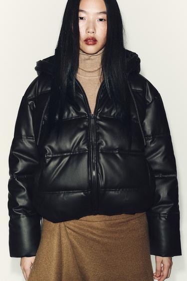 GESTEPPTER ANORAK IN LEDEROPTIK WASSERABWEISEND WINDFEST - Schwarz von Zara