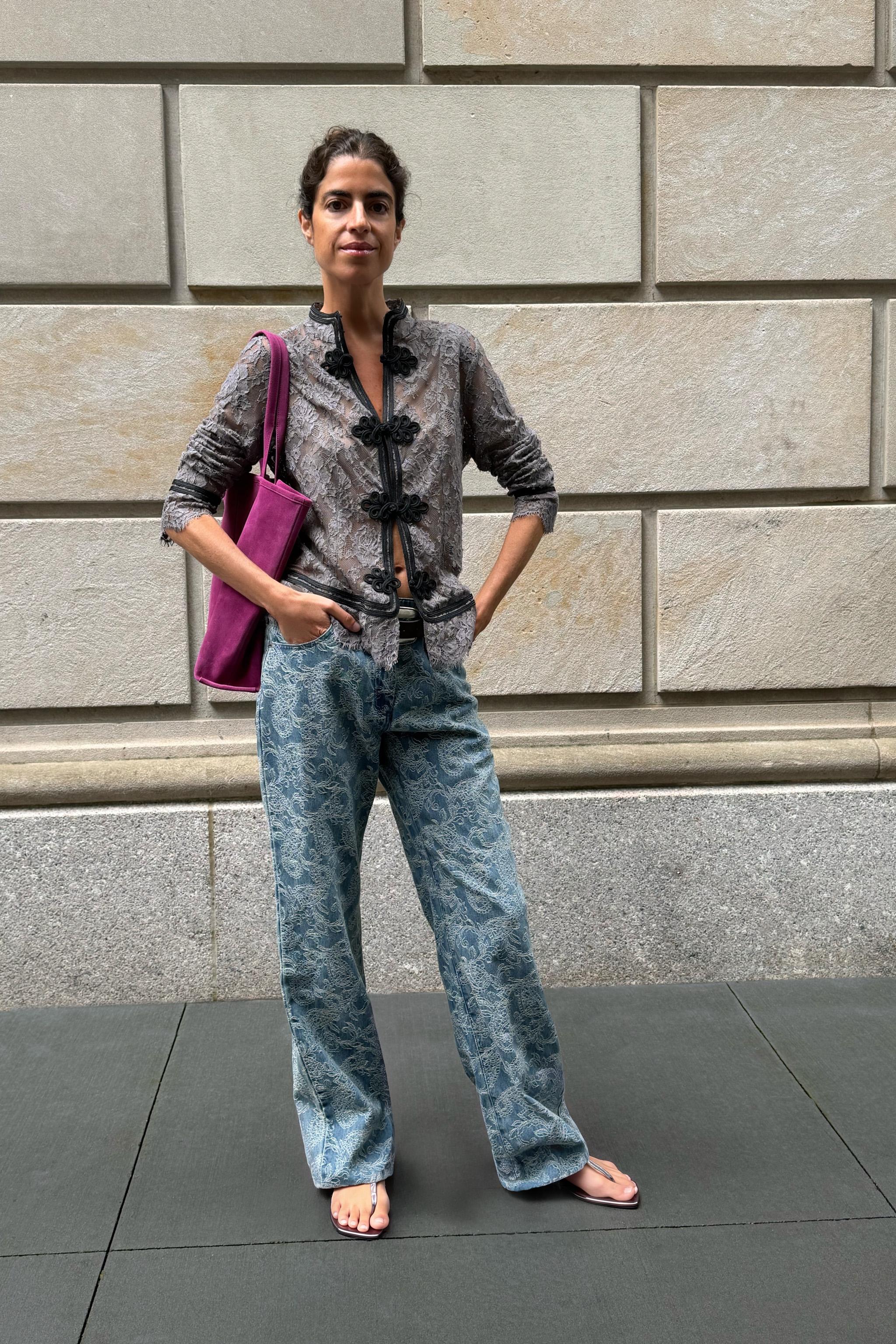 ZW COLLECTION HIGH-RISE JACQUARD FLARE JEANS — Blue