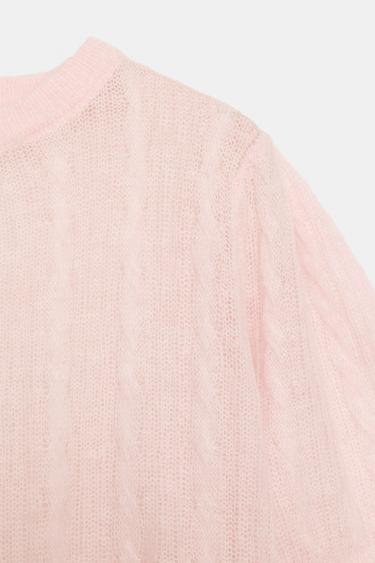 PULL AVEC LAINE À TORSADES MANCHES COURTES - Rose pastel de Zara - Image 7