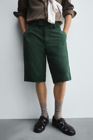 RELAXED FIT LEATHER SUEDE BERMUDA SHORTS - Green by Zara - Image 5