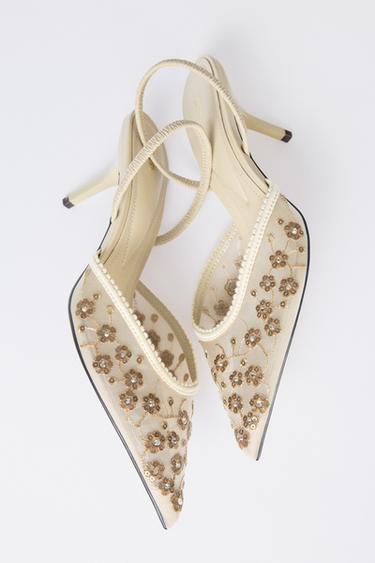 EMBROIDERED MESH HIGH-HEEL SHOES - Multicoloured by Zara