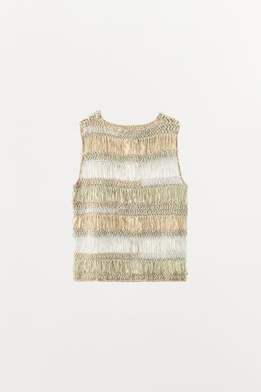 SLEEVELESS KNIT TOP WITH TIES - Light beige by Zara - Image 0