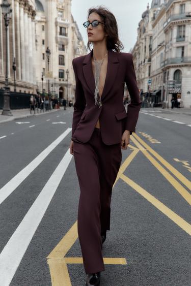 FITTED BLAZER WITH SHOULDER PADS - Burgundy by Zara - Image 0