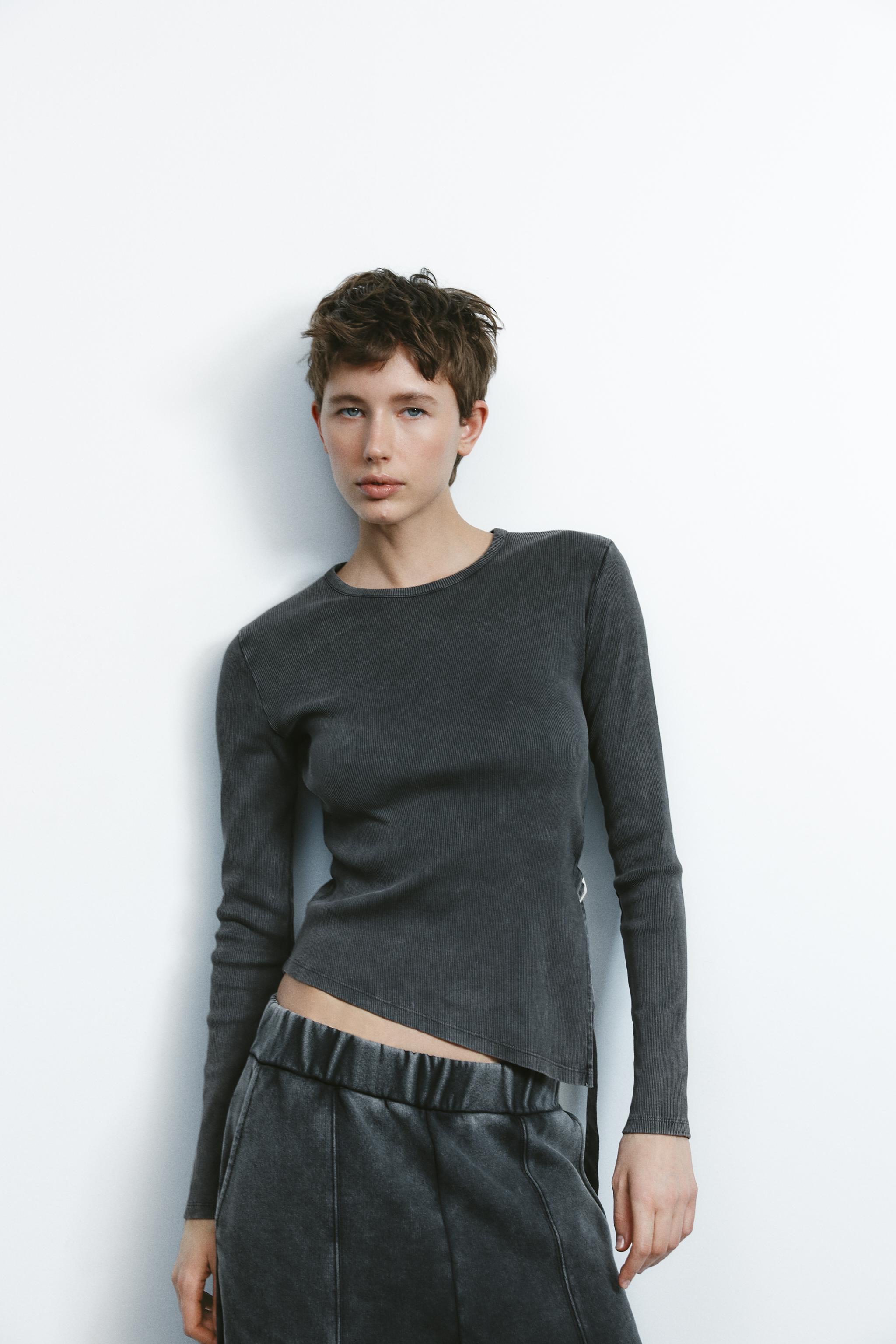 RIBBED BELT T-SHIRT - Anthracite grey | ZARA United States
