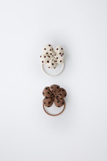 Zara TWO-PACK OF POLKA DOT FLOWER HAIR TIES - Brown - Image 0