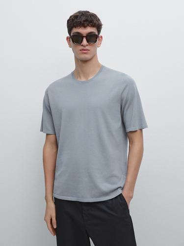 Zara Cotton blend knit T-shirt - Blue / Gray