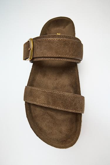 Zara SPLIT SUEDE PLATFORM SANDALS - Brown