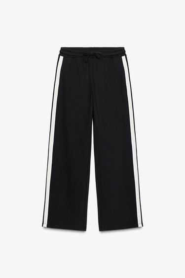 Zara SIDE STRIPE PLUSH PANTS - Black