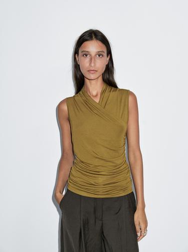 Zara Draped top with surplice neckline - Green - Image 0