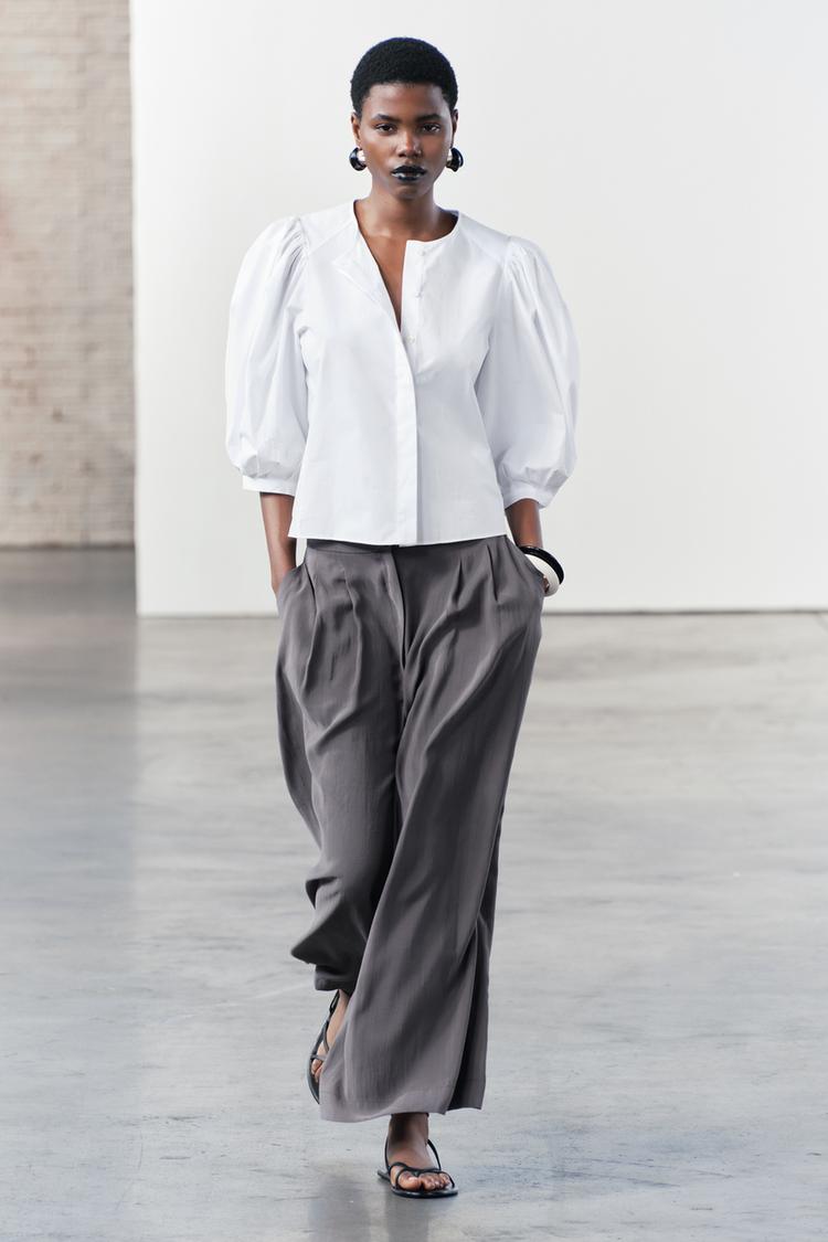 Camisa Blanca Camiseta Abullonada Camisa Blanca Blusa Con Manga