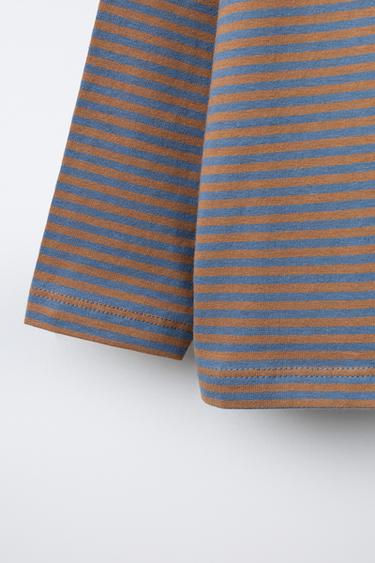 T-SHIRT IMPRIMÉ À RAYURES - Marron-Bleu de Zara - Image 3