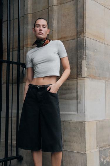Zara CROPPED STRETCH T-SHIRT - Gray marl