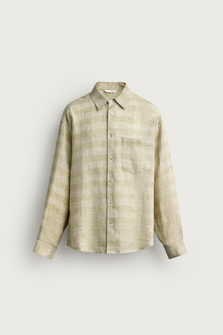Camisa de corte relajado a cuadros 100% lino 6