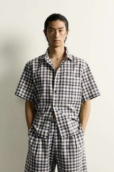 RELAXED FIT CHECK SHIRT - Black / White by Zara