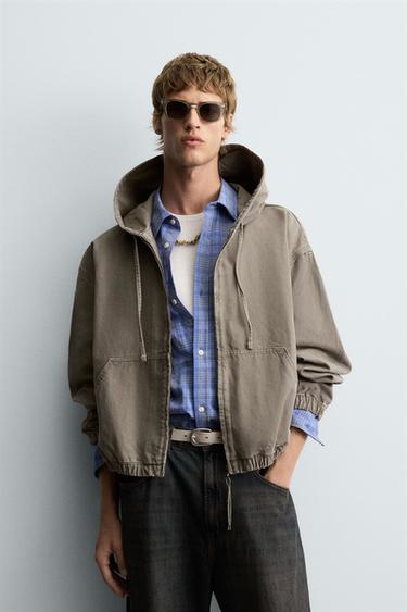 WASHED HOODED JACKET - Green by Zara