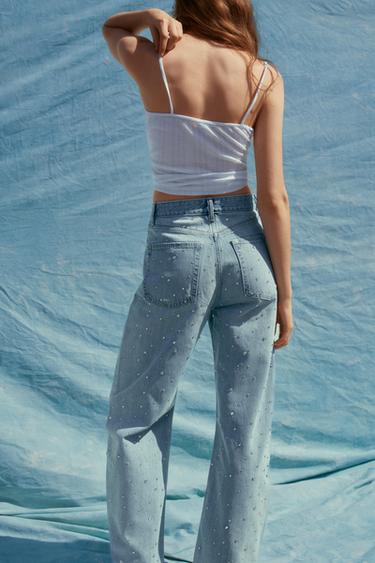 TRF CURVED RHINESTONE HIGH-WAIST JEANS - Light blue by Zara - Image 4