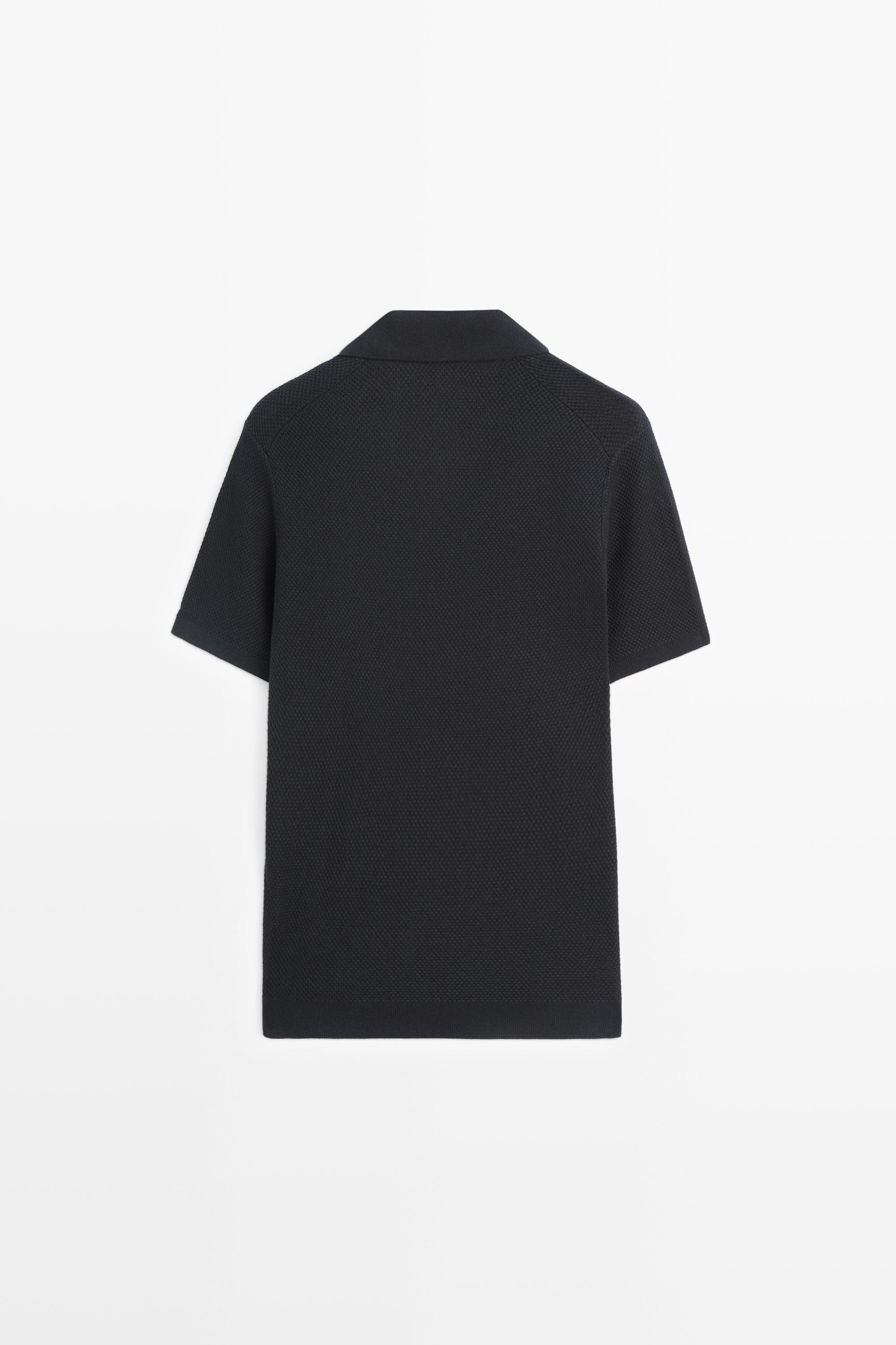 Cotton blend knit V-neck polo shirt - Navy blue | ZARA United States