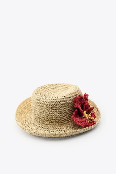 Zara FLOWER BRAIDED HAT - Light beige